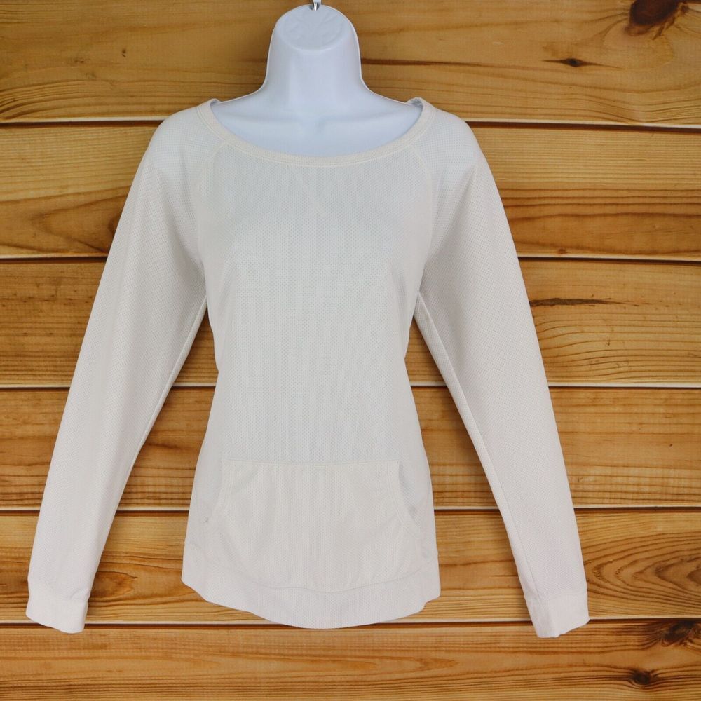 Tek Gear Activewear Top Womens M White Mesh Polyester Blend Pockets Long Sleeve